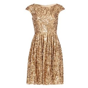 Badgley Mischka Golden Flower Sequin Dress